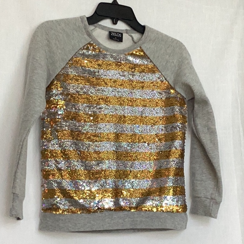 Zelos Size L girls shirt with gold and silver sequins